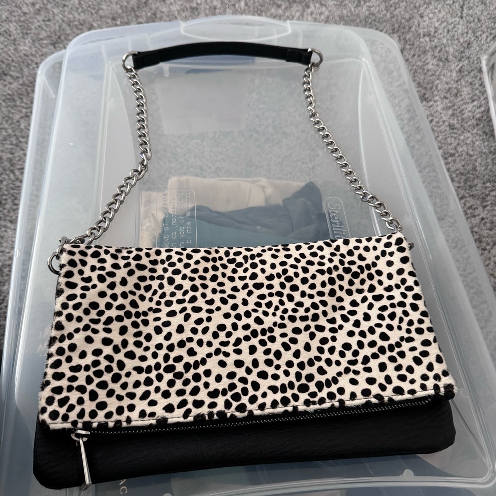 Cheetah print clutch bag with removable strap